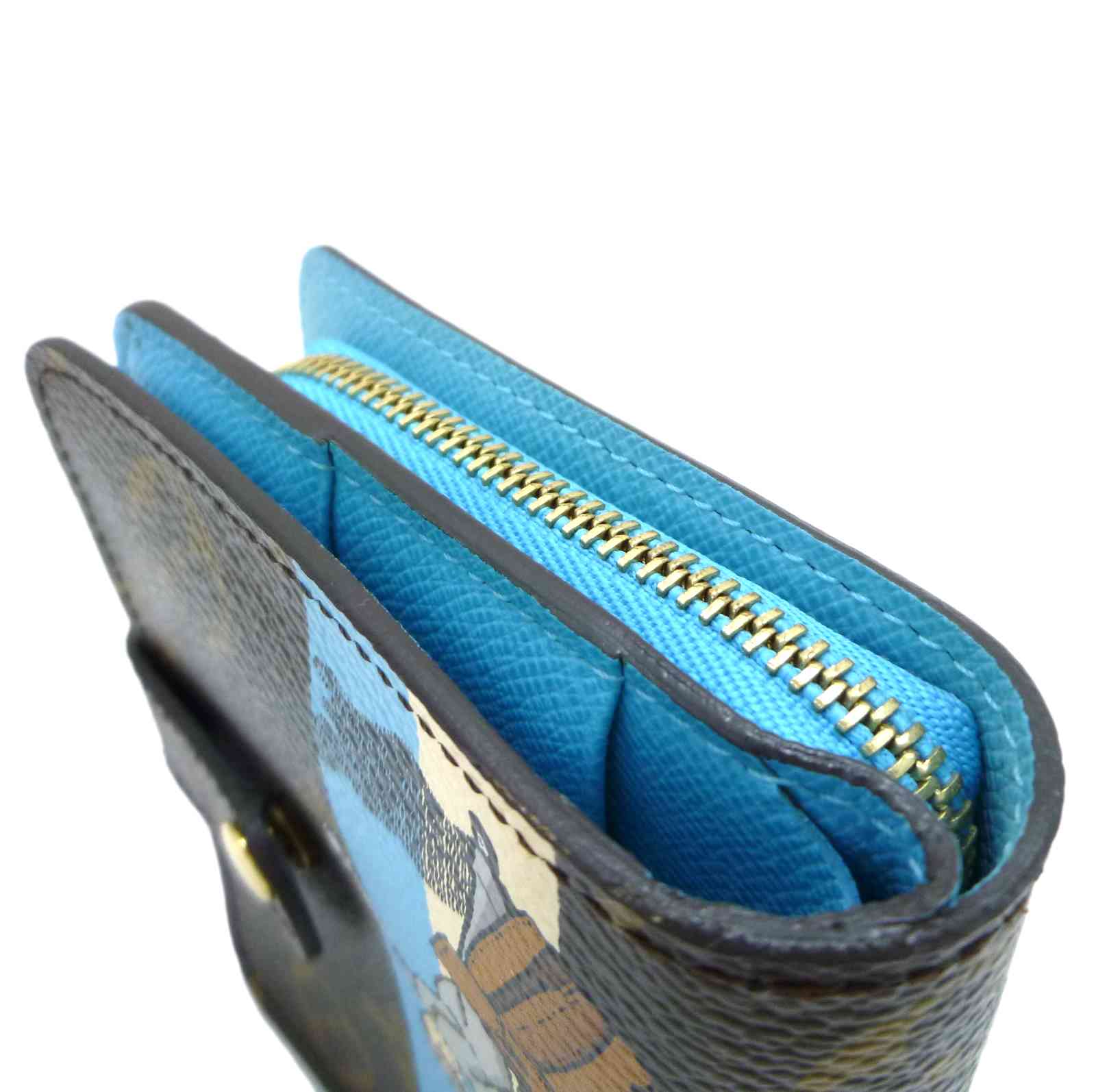ルイヴィトン コンパクト ジップ ベルボーイ モノグラム・グルーム 二つ折り 財布 M60036 ブルー キャンバス